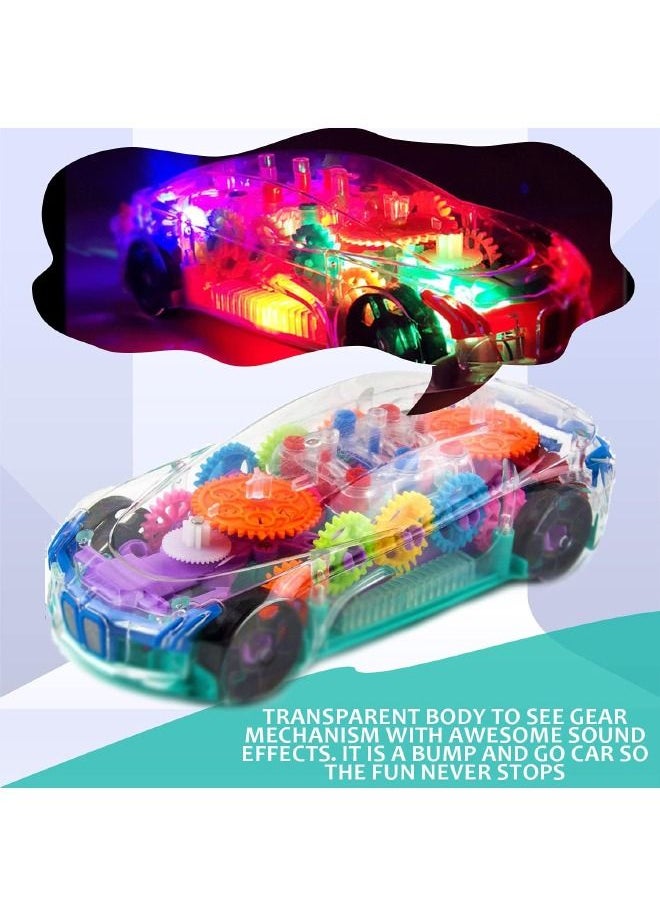 Racing Car Light Up Transparent Car Toy for Kids, Transparent Bump and Go Toy Car with Visible Colored Moving Gears, Music, and LED Effects, Fun Educational Toy for Kids, Great Birthday Gift Idea  - Image 4