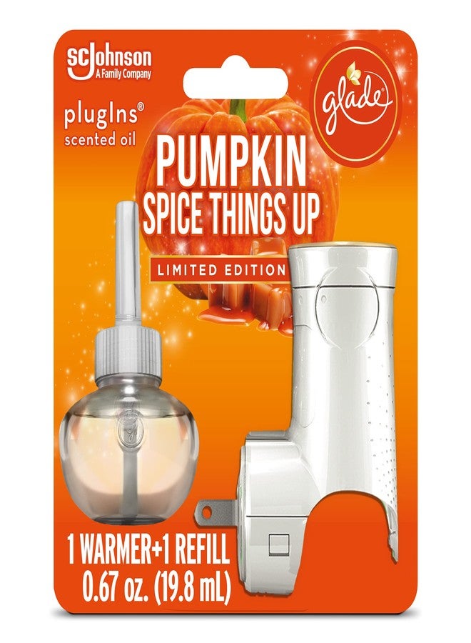 مجموعة Glade PlugIns لإعادة تعبئة معطر الجو، زيوت عطرية وأساسية للمنزل والحمام، برائحة اليقطين والتوابل، 0.67 أونصة سائلة، جهاز تسخين واحد + عبوة إعادة تعبئة واحدة