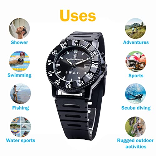 Smith & Wesson Men's S.W.A.T. Watch, 3ATM, Stainless Steel Caseback, Glowing Hands, Back Glow, Tactical Watch, Precision Quart, Scratch Resistant, 40mm, Christmas Gift - Image 5