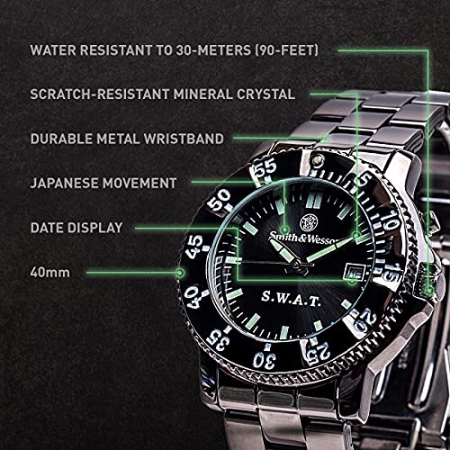 Smith & Wesson Men's S.W.A.T. Watch, 3ATM, Stainless Steel Caseback, Glowing Hands, Back Glow, Tactical Watch, Precision Quart, Scratch Resistant, 40mm, Christmas Gift - Image 2