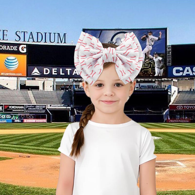 ONENINEDREAM Baseball Baby Bows Headbands Game Day Hair Bow High Stretchy Soft Nylon Headbands Handmade Hairbands with Bows Hair Accessories for Infant White Red - Image 3