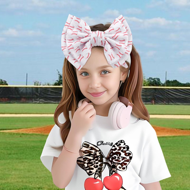 ONENINEDREAM Baseball Baby Bows Headbands Game Day Hair Bow High Stretchy Soft Nylon Headbands Handmade Hairbands with Bows Hair Accessories for Infant White Red - Image 2