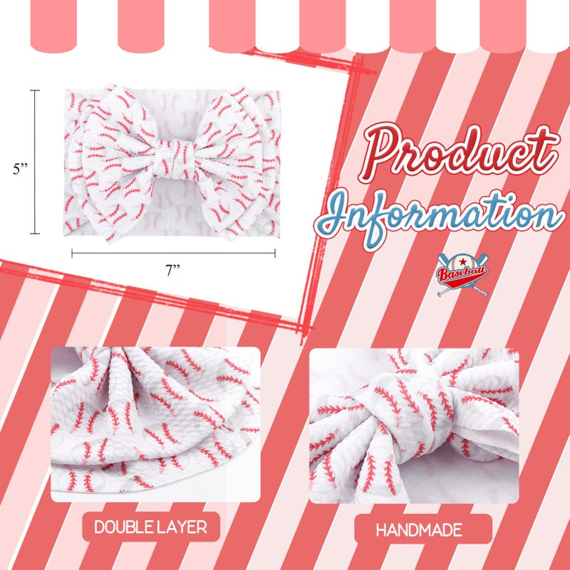 ONENINEDREAM Baseball Baby Bows Headbands Game Day Hair Bow High Stretchy Soft Nylon Headbands Handmade Hairbands with Bows Hair Accessories for Infant White Red - Image 4