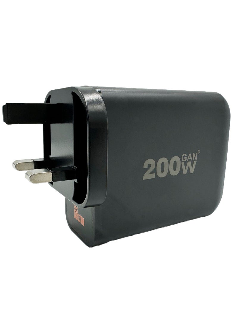 دولتري محول طاقة متعدد الوظائف 200 واط للشحن السريع للهواتف وأجهزة الكمبيوتر المحمولة والأجهزة اللوحية (أسود) - Image 1