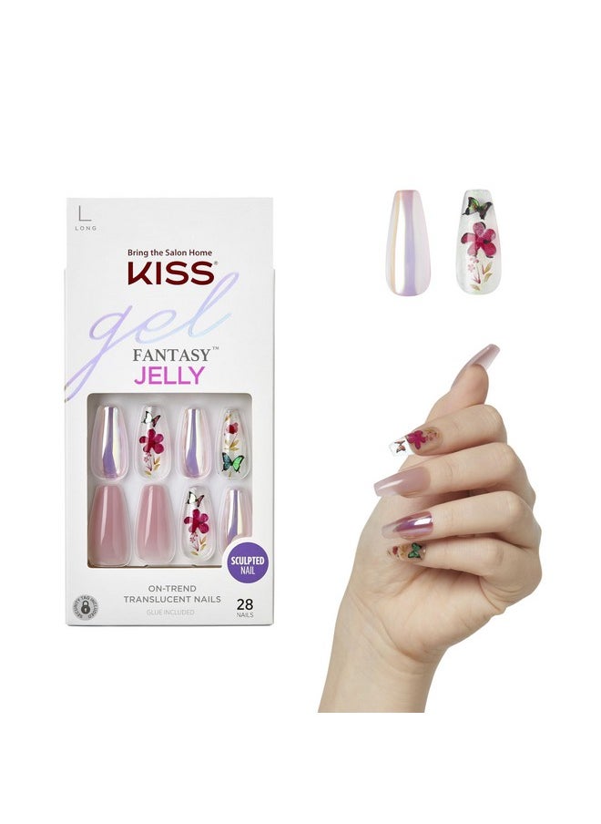 KISS - KISS Jelly Fantasy Sculpted Ready-To-Wear Fake Nails,- Jelly Cookie, Flowery, Long, Coffin Shaped, Smudge Proof, Waterproof, No Dry Time, Durable, DIY Manicure, Salon Quality, Long Lasting | 28 Count… - Image 1