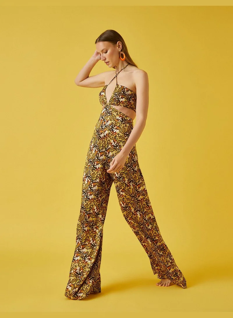 KOTON Tie Detail Cut Out Detail Patterned Jumpsuit