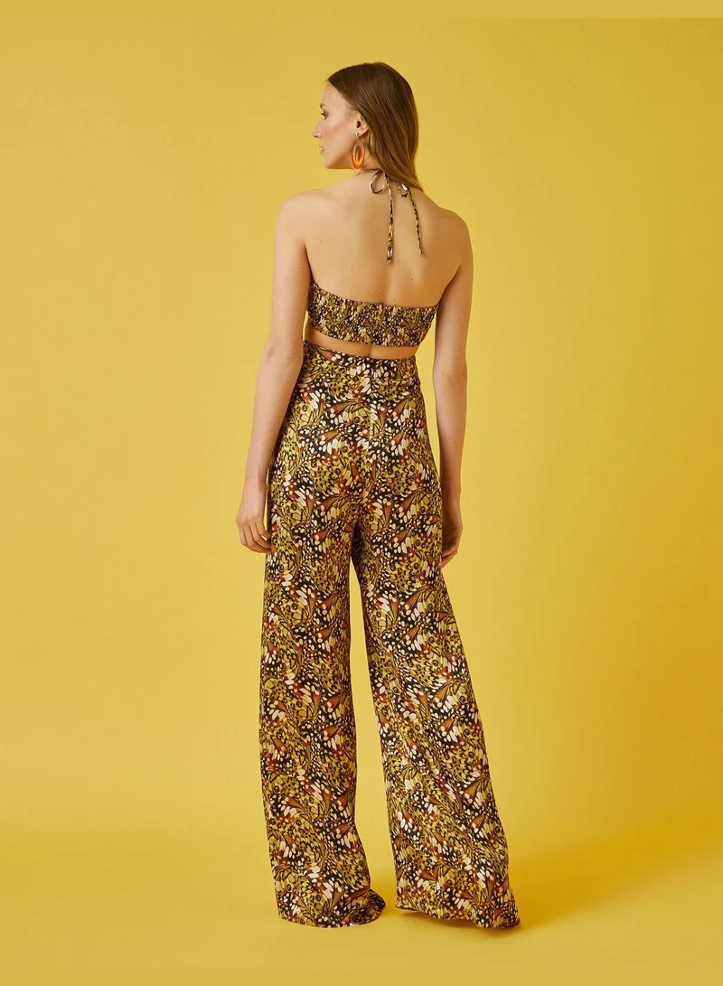 KOTON Tie Detail Cut Out Detail Patterned Jumpsuit