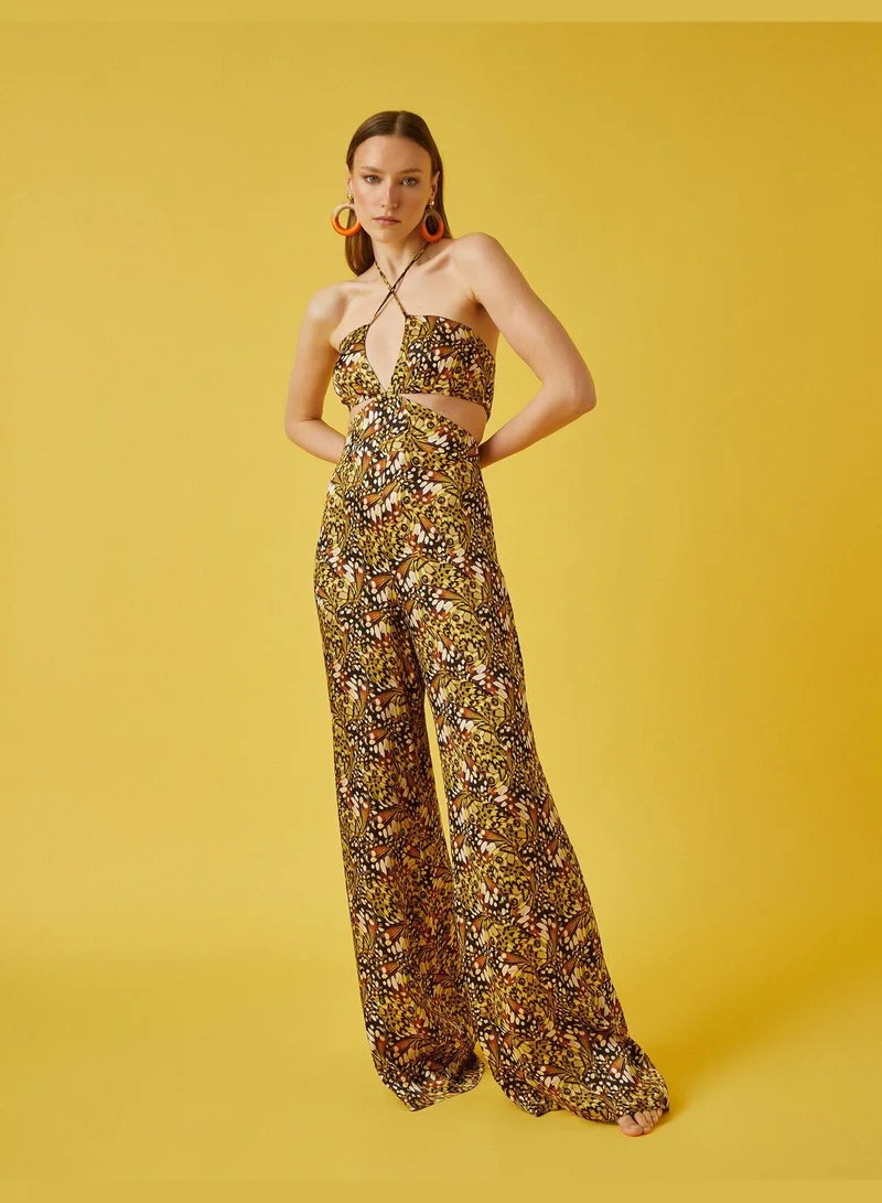 KOTON Tie Detail Cut Out Detail Patterned Jumpsuit