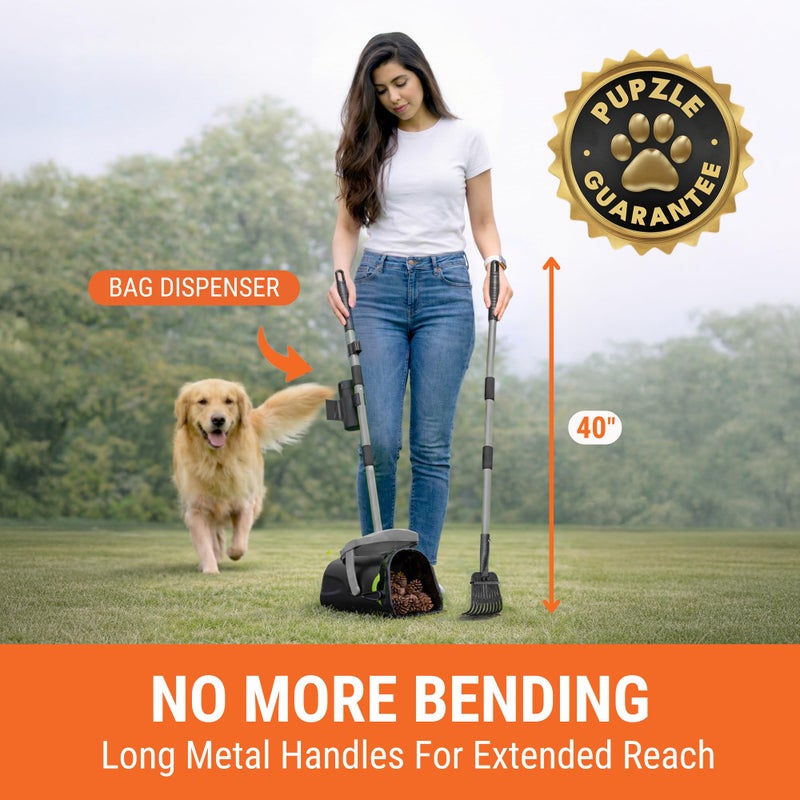 Pupzle Dog Pooper Scooper with Bag Attachment, 40" Long Handle Pooper Scooper for Large Dogs, Dog Poop Scoop for Yard, Large Capacity Swivel Bin and Rake, Lavender Scented Bags (Grey) - Image 2