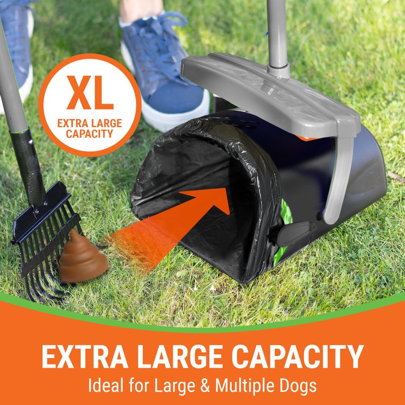 Pupzle Dog Pooper Scooper with Bag Attachment, 40" Long Handle Pooper Scooper for Large Dogs, Dog Poop Scoop for Yard, Large Capacity Swivel Bin and Rake, Lavender Scented Bags (Grey) - Image 3