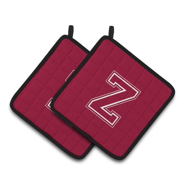 Caroline's Treasures ""Caroline's Treasures Monogram Initial Z Maroon & White Pair of Pot Holders CJ1032-ZPTHD  7.5HX7.5W  Multicolor""