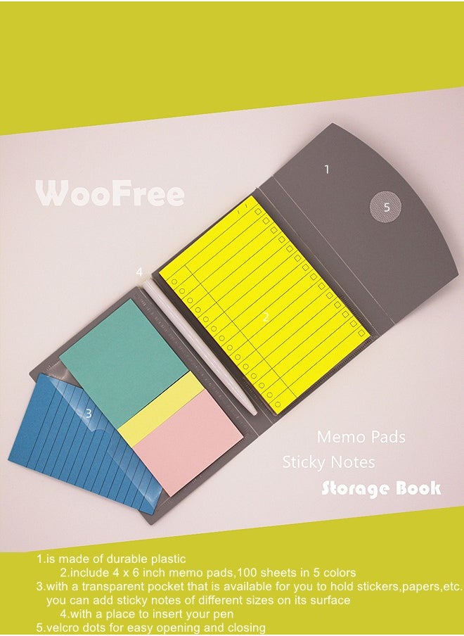 WooFree - WooFree Notepad 1 File Folder with 100 Sheets Adhesive Memo Pads and 50 Sheets Transparent Sticky Notes - Image 1