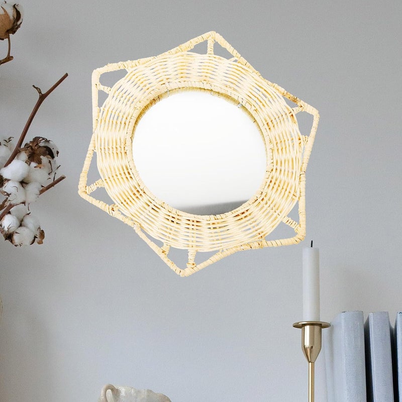 Kichvoe Rattan Woven Hanging Vanity Mirror 16 Inch White Wall Mirror Decor Multifunctional for Entryway Living Room Bedroom - Image 5