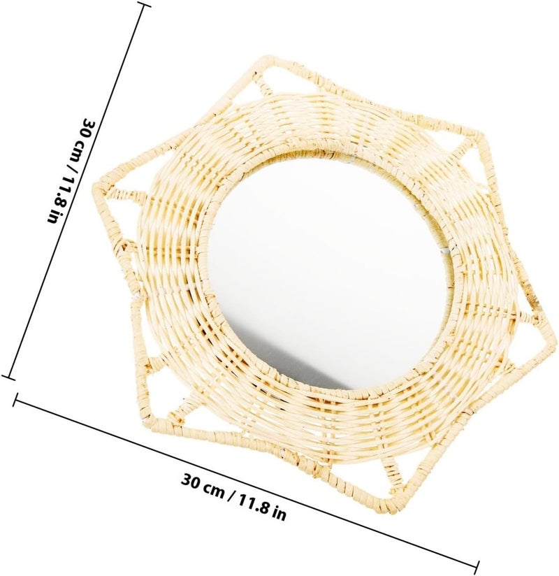 Kichvoe Rattan Woven Hanging Vanity Mirror 16 Inch White Wall Mirror Decor Multifunctional for Entryway Living Room Bedroom - Image 2