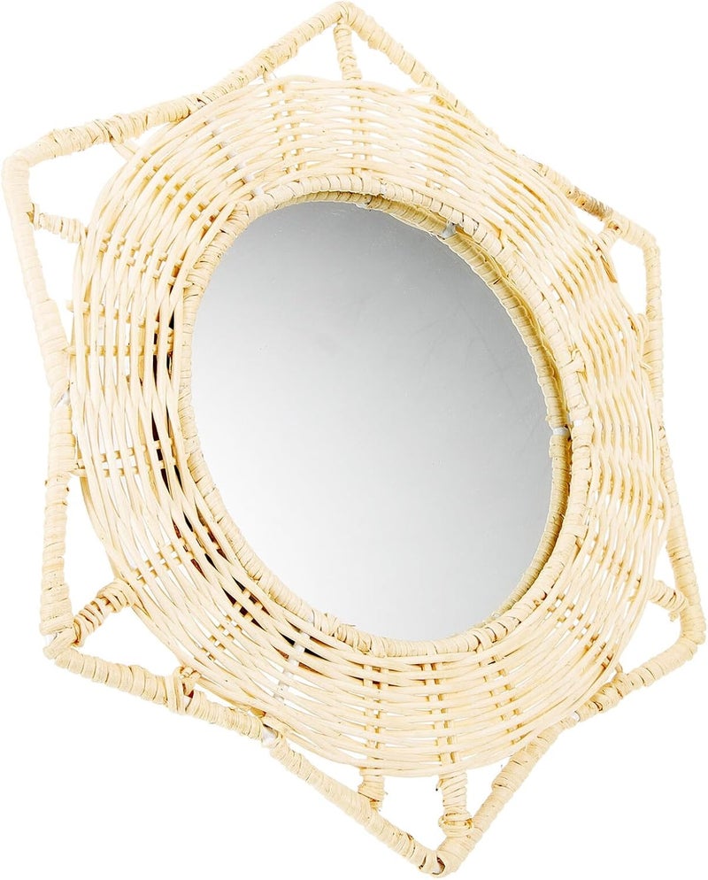 Kichvoe Rattan Woven Hanging Vanity Mirror 16 Inch White Wall Mirror Decor Multifunctional for Entryway Living Room Bedroom - Image 1