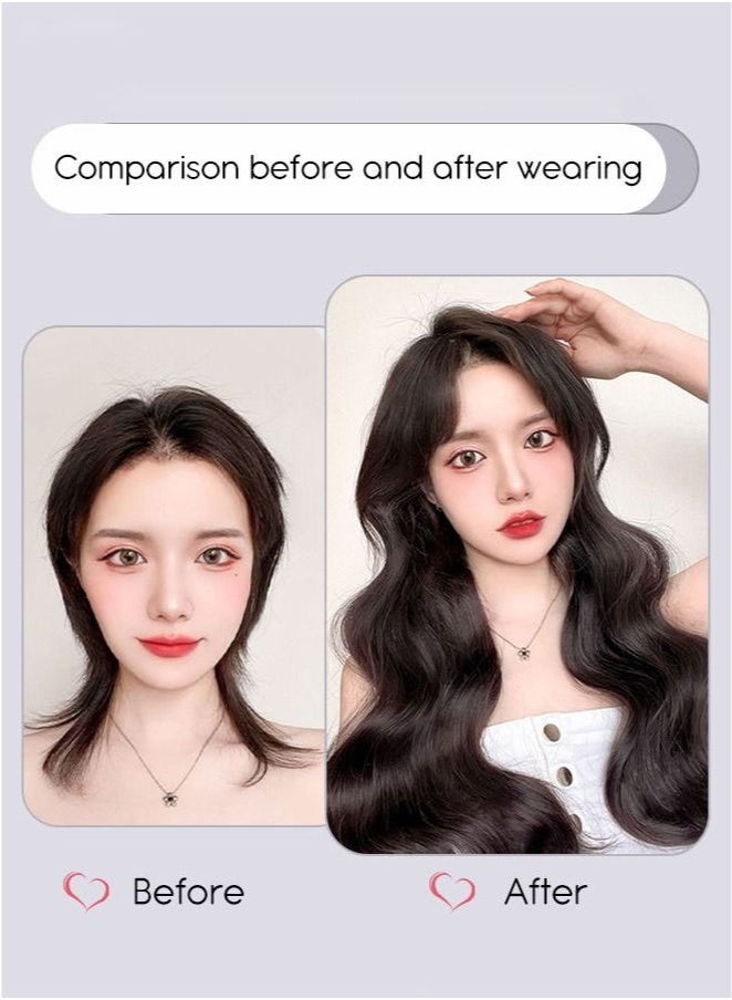 3Pcs Clip in Hair Extensions, Invisible Adjustable Long Curly Synthetic Heat Resistant Hairpieces for Women Girls, Brown Black, 60cm - Image 4