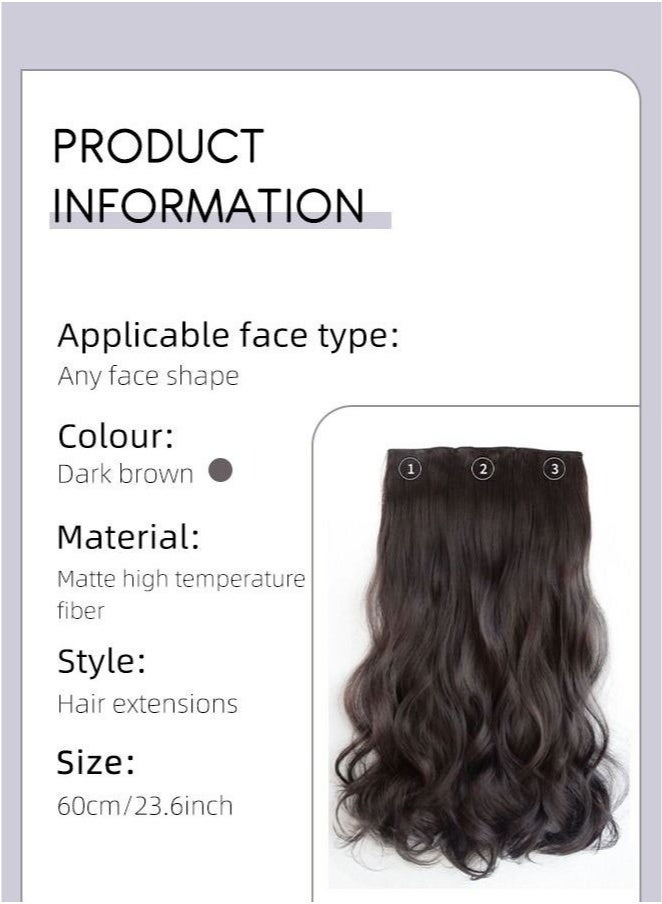 3Pcs Clip in Hair Extensions, Invisible Adjustable Long Curly Synthetic Heat Resistant Hairpieces for Women Girls, Brown Black, 60cm - Image 3