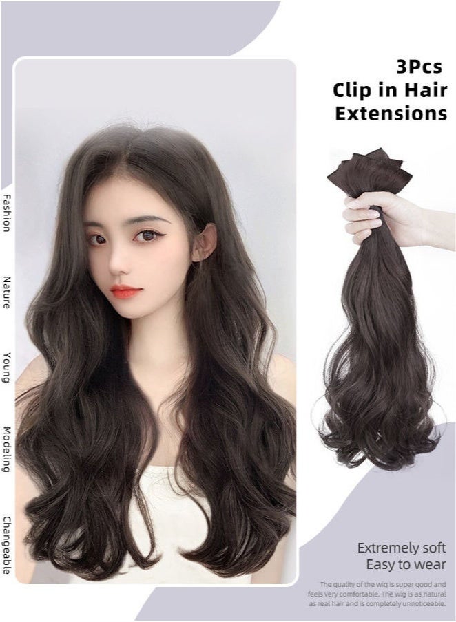 3Pcs Clip in Hair Extensions, Invisible Adjustable Long Curly Synthetic Heat Resistant Hairpieces for Women Girls, Brown Black, 60cm - Image 1