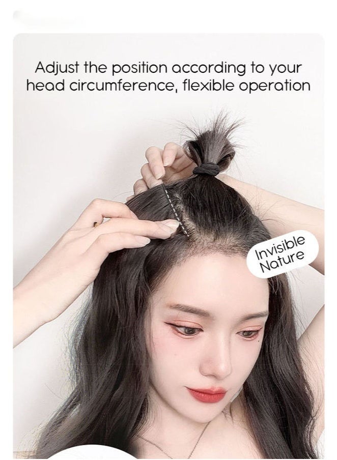 3Pcs Clip in Hair Extensions, Invisible Adjustable Long Curly Synthetic Heat Resistant Hairpieces for Women Girls, Brown Black, 60cm - Image 5