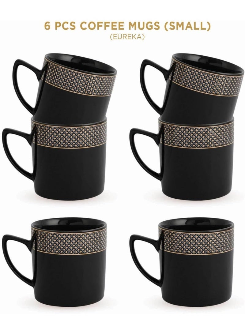 Peggy Oliver Eureka Collection Coffee Mugs - Set of 6 | Black with a Geometric Pattern with Real Gold Plating | Elegant Set for Serving & Gifting - Image 1