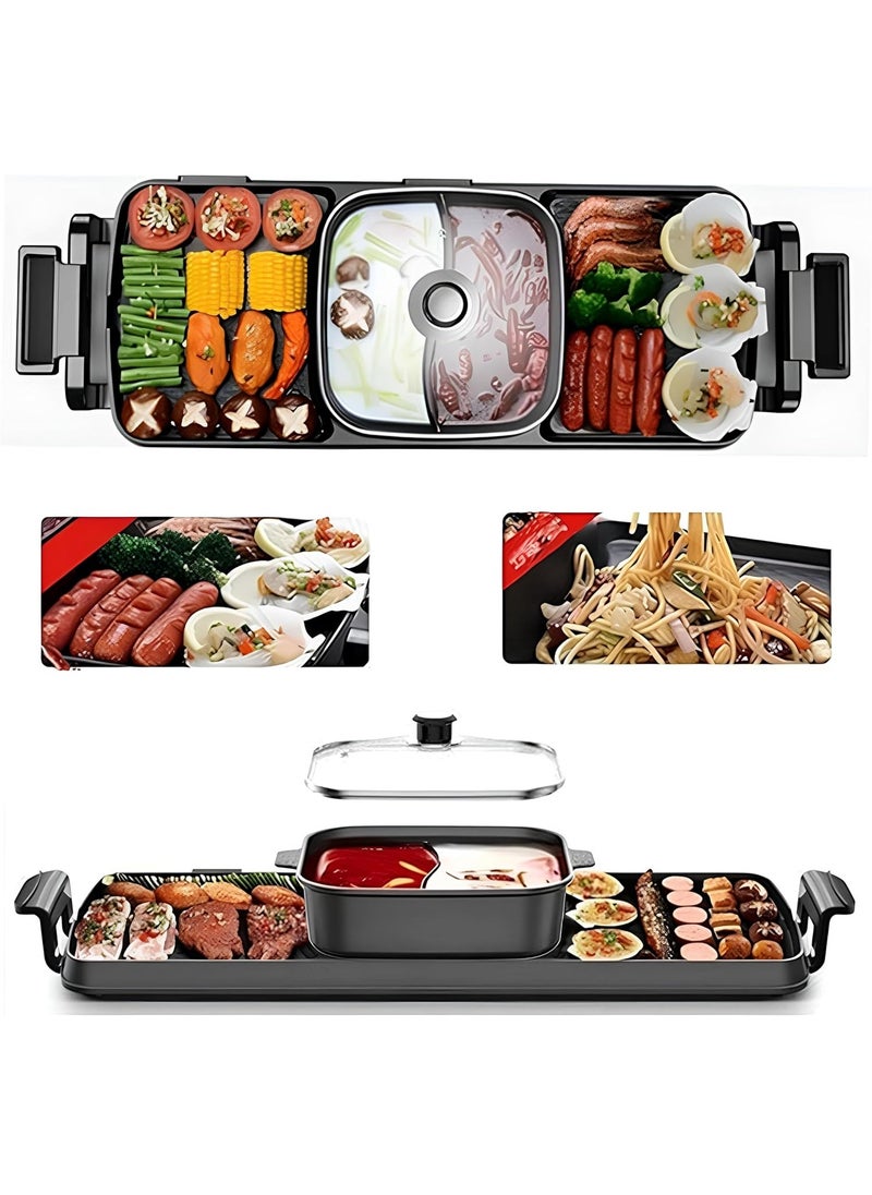 Generic - Korean Hot Pot Grill Combo Electric Shabu Shabu Hot Pot Grill with Divider Korean BBQ Grill Smokeless Non-Stick Pan Separate Dual Temperature Control 1-8 People Gathering Smookless 220V 2000W - Image 1