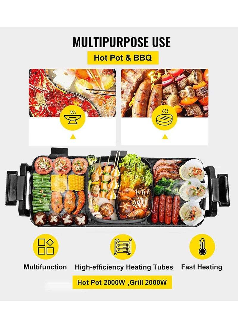 Generic - Korean Hot Pot Grill Combo Electric Shabu Shabu Hot Pot Grill with Divider Korean BBQ Grill Smokeless Non-Stick Pan Separate Dual Temperature Control 1-8 People Gathering Smookless 220V 2000W - Image 1