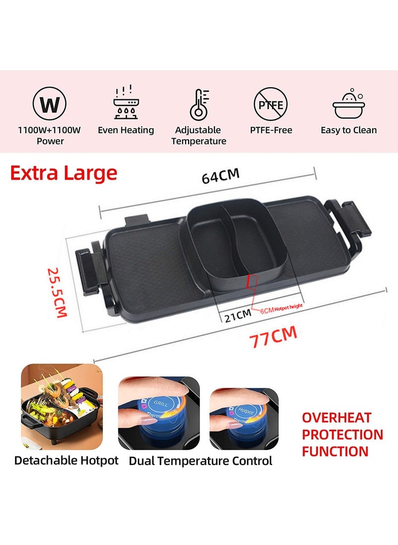 Generic - Korean Hot Pot Grill Combo Electric Shabu Shabu Hot Pot Grill with Divider Korean BBQ Grill Smokeless Non-Stick Pan Separate Dual Temperature Control 1-8 People Gathering Smookless 220V 2000W - Image 1