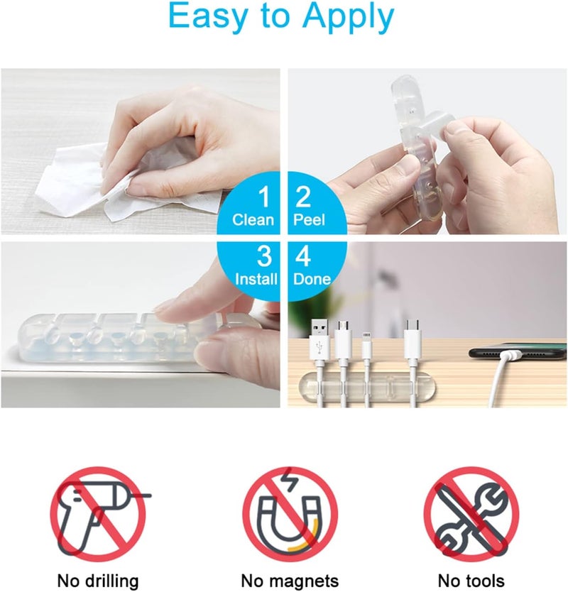 INCHOR Cord Organizer, Clear Cable Organizer Cord Holder, Wire Organizer USB Cable Management Cord Keeper, 3 Packs Cable Clips for Car Home and Office (7, 5, 3 Slots) - Image 5