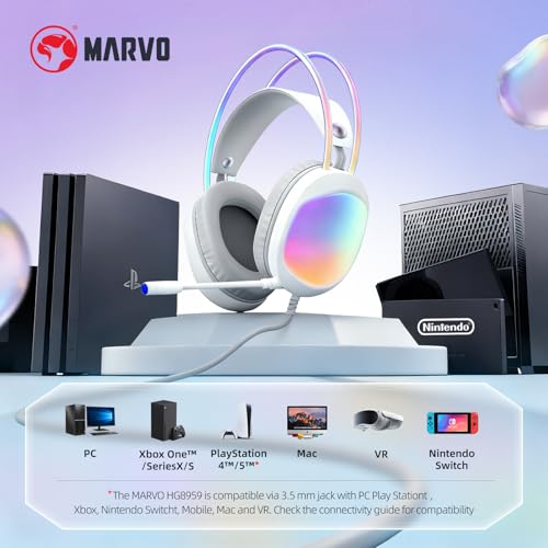 MARVO Headset with Mic, RGB Wired Gaming Headset with Surround Sound, Noise Canceling Gaming Headphones for PC, PS5/PS4, Laptop, Mac, Nintendo- HG8959 - Image 4
