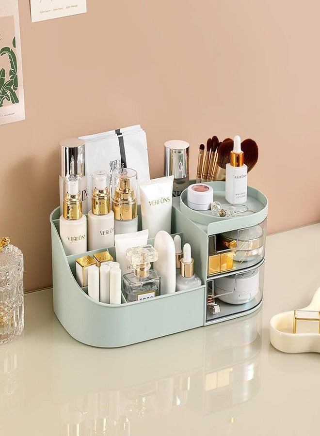QUIRA Multi-Compartment Makeup Organizer with 2 Drawers – Large Capacity Cosmetic Storage Box for Vanity, Bathroom & Desk for Skincare, Jewelry & Accessories (Assorted) - Image 2