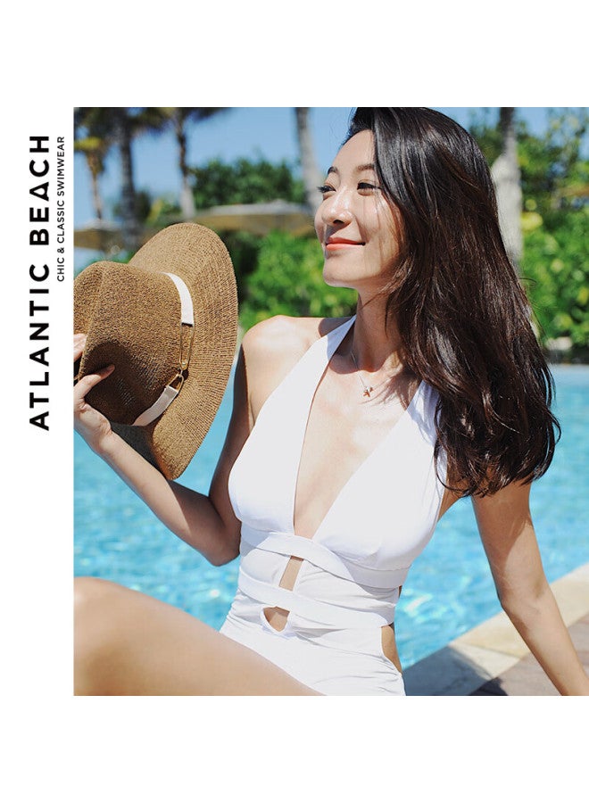 Atlanticbeach 2025ab Self-operated Vacation V-bust Cut-out Tulle One-piece Retro Swimsuit For Women, High-end Backless Swimwear - Image 2