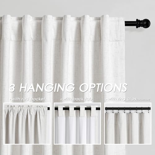 Nanspring Cream Linen Blackout Curtains 84 inch Length 2 Panels Set for Bedroom Thermal Insulated 100% Blackout Linen Drapes Back Tab Neutral Rustic Farmhouse Block Out Room Darkening Window Curtains Ivory - Image 3