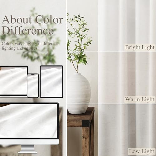 Nanspring Cream Linen Blackout Curtains 84 inch Length 2 Panels Set for Bedroom Thermal Insulated 100% Blackout Linen Drapes Back Tab Neutral Rustic Farmhouse Block Out Room Darkening Window Curtains Ivory - Image 4