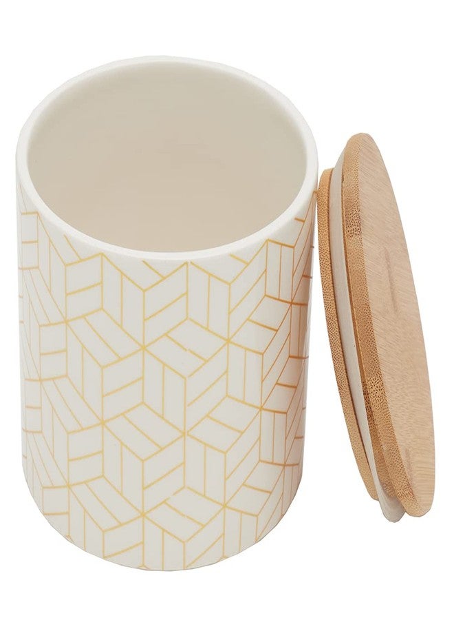 Home Basics Small Cubix Design Kitchen Canister (White/Gold), By Home Basics | Modern Canister Sets For Kitchen Counter | With Bamboo Lid | Perfect For Storing Dry Food, Snacks, and More - Image 1