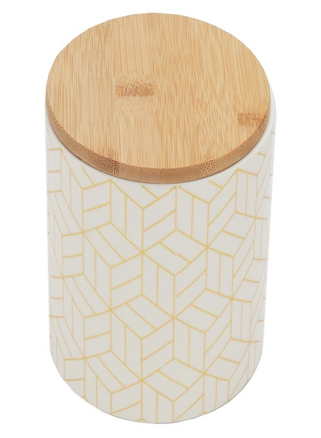 Home Basics Small Cubix Design Kitchen Canister (White/Gold), By Home Basics | Modern Canister Sets For Kitchen Counter | With Bamboo Lid | Perfect For Storing Dry Food, Snacks, and More - Image 2