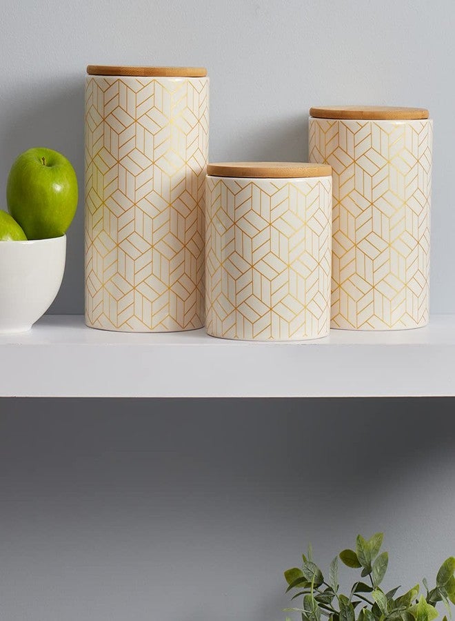 Home Basics Small Cubix Design Kitchen Canister (White/Gold), By Home Basics | Modern Canister Sets For Kitchen Counter | With Bamboo Lid | Perfect For Storing Dry Food, Snacks, and More - Image 3