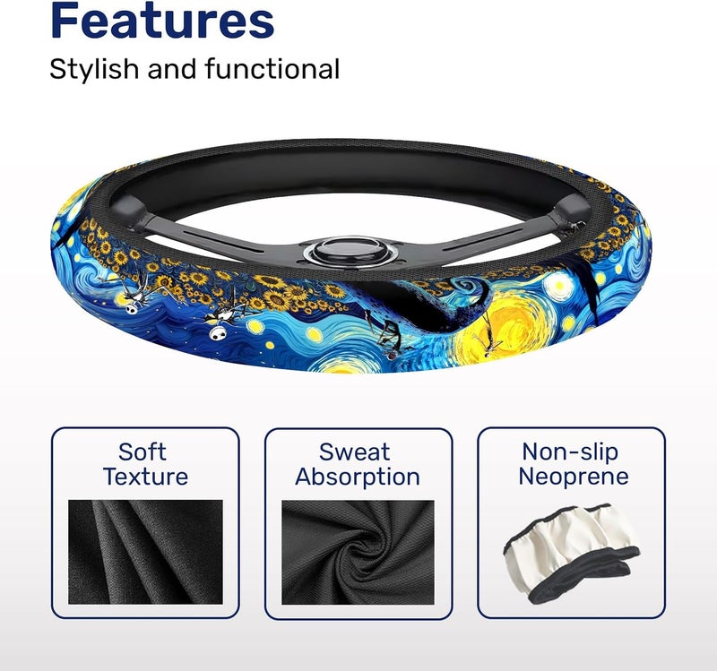 GENANY Horror Steering Wheel Cover, Non-Slip Neoprene Wheel Grip, Breathable Driver Wheel Protector, Sweat-Absorbing Car Accessories, Gifts, Decor - Image 4