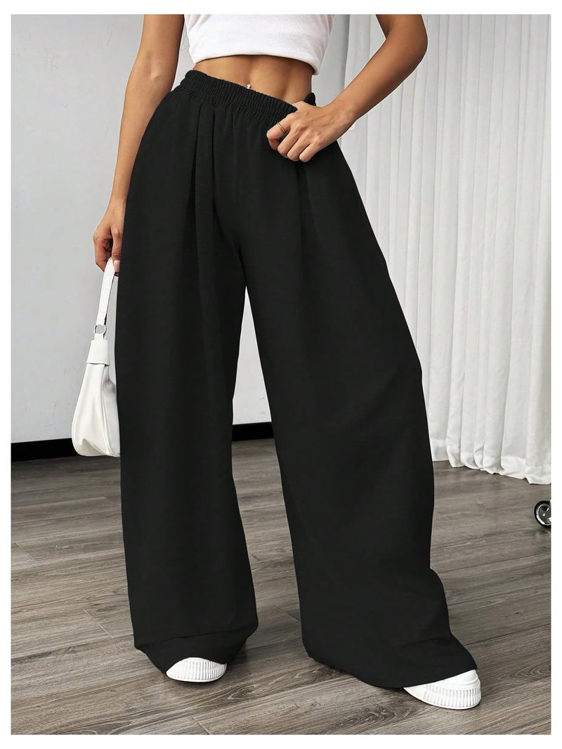 SweatyRocks Women's Barrel Pants Wide Leg High Waist Baggy Sweatpants Elastic Oversized Athletic Joggers Trousers Black Medium - Image 4