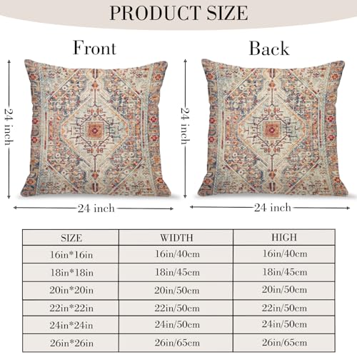 BUAEL Boho Throw Pillow Covers 24x24 inch Set of 2,Boho Vintage Carpet Pattern Antique Ethnic Decor Double Sided Pattern Cushion Cover Soft Pillow Case Living Sofa Room Bed Square Pillow Cover - Image 2