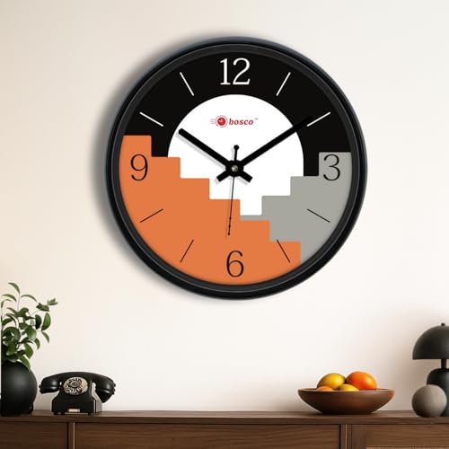 Bosco Decorative Non Ticking Silent, Black Elegant 30 CM, Modern Design Round Wall Clock for Home, Living Room, Bedroom, Office and Kitchen | BWC-1247 - Image 1