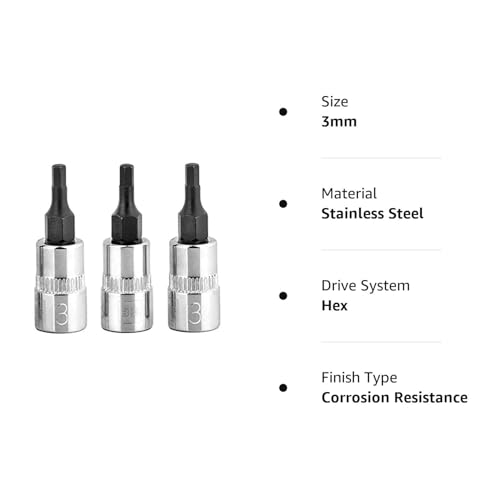 BRAZEN 3mm Hex Bit Socket/Allen Driver Three Pack (1/4" Drive, Short) - Image 2