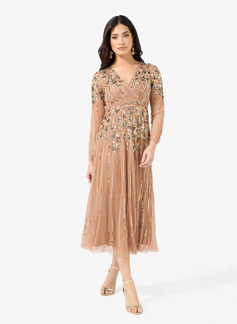 Asymmetric Sequin Midi Dress