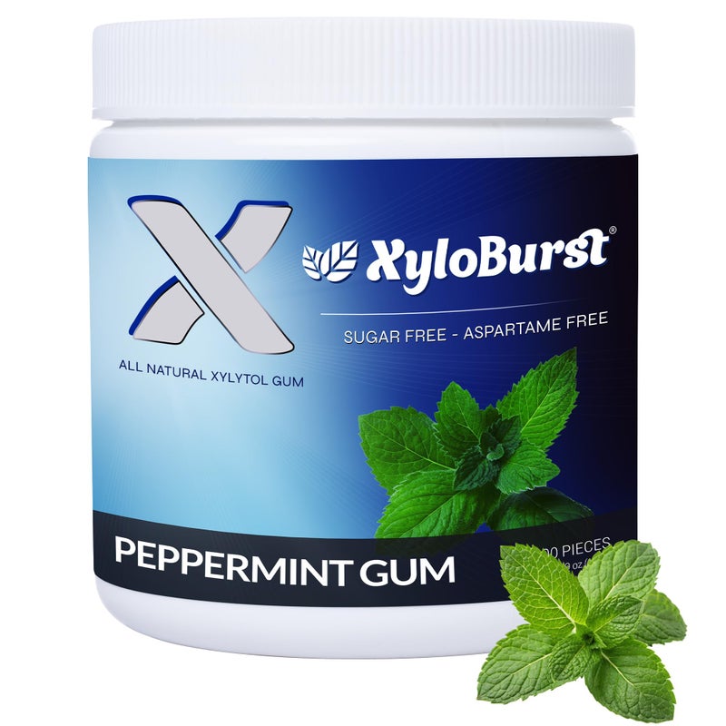 XyloBurst Gum | Xylitol Chewing Gum | Sugar Free, Gluten Free, Keto Friendly | Aspartame Free Gum For Oral Health | Peppermint | 100-Count Jar - Image 1