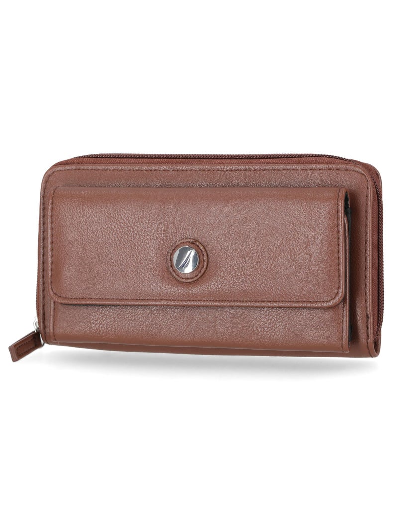 NAUTICA Nautica Womens - Bulk Cargo Vegan Leather RFID Wallet - Fashionable Zip Around Large Clutch with Phone Case and Multi-Card Organizer (Earth)  - Image 1