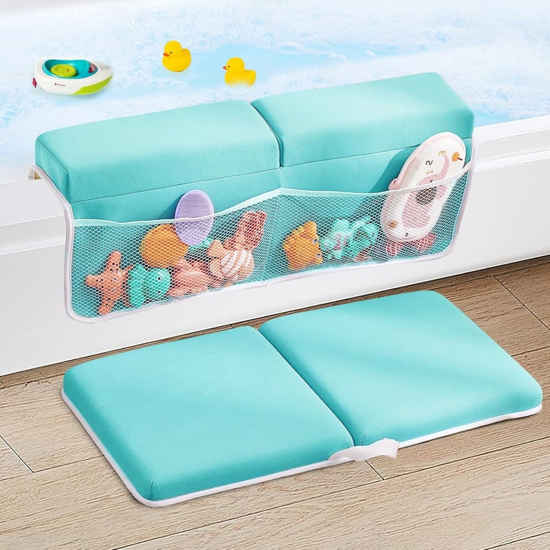 ILPEOD Baby Bath Kneeler and Elbow Rest Pad Set,Bath Kneeling Pad Thick Soft Quick Dry Bathtub Mat for Bathing Time,Baby Essentials Memory Foam with Toys Organizer Gifts for Parents,Green - Image 1
