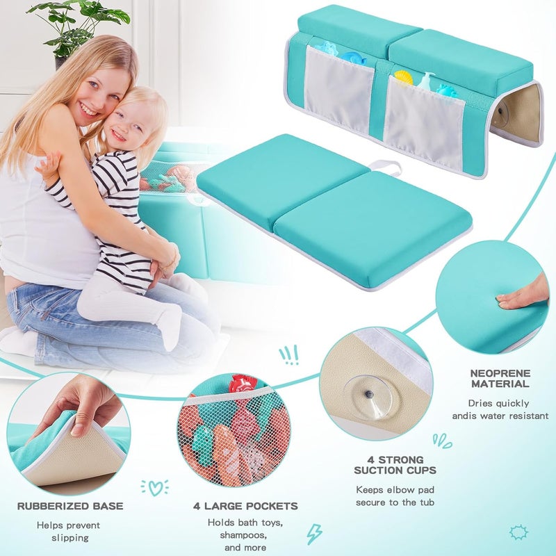 ILPEOD Baby Bath Kneeler and Elbow Rest Pad Set,Bath Kneeling Pad Thick Soft Quick Dry Bathtub Mat for Bathing Time,Baby Essentials Memory Foam with Toys Organizer Gifts for Parents,Green - Image 3