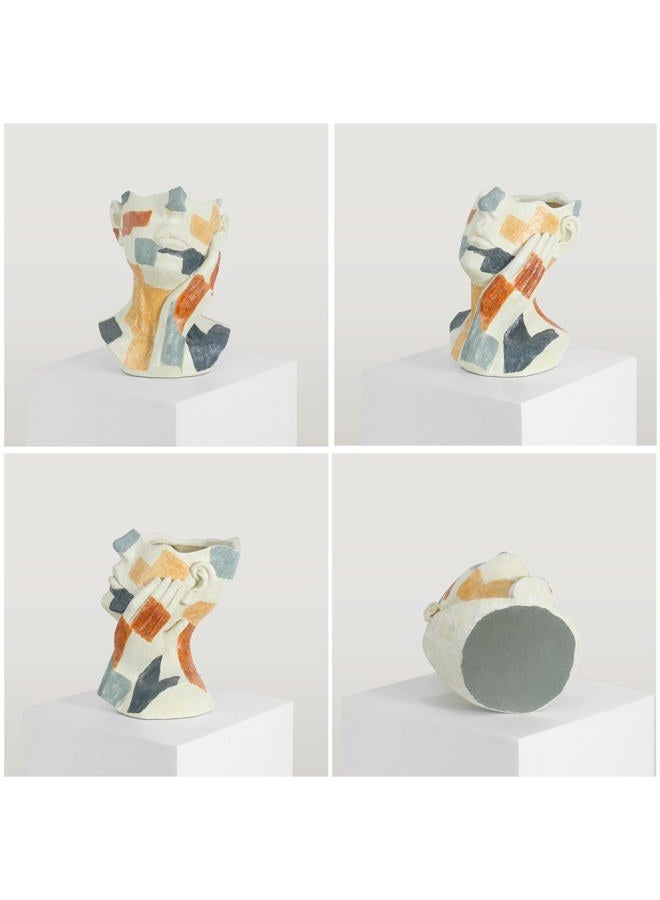 Lukitas Colorful Abstract Face Planter - Faux Sandstone Decorative Vase for Plants, Modern Art Flower Pot for Living Room, Patio or Office, Handcrafted Artistic Accent, Resin 10.5'' - Image 2