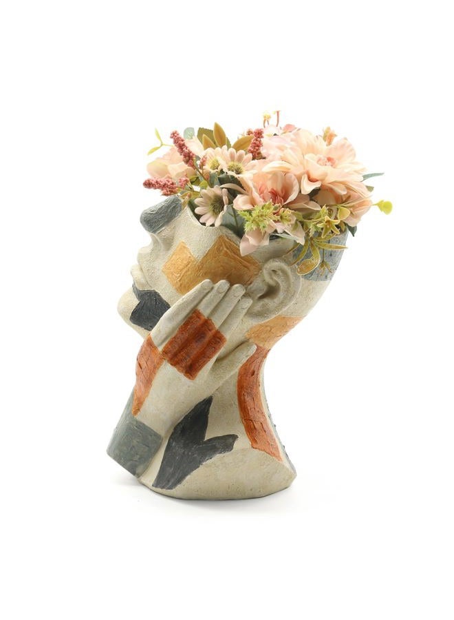 Lukitas Colorful Abstract Face Planter - Faux Sandstone Decorative Vase for Plants, Modern Art Flower Pot for Living Room, Patio or Office, Handcrafted Artistic Accent, Resin 10.5'' - Image 4