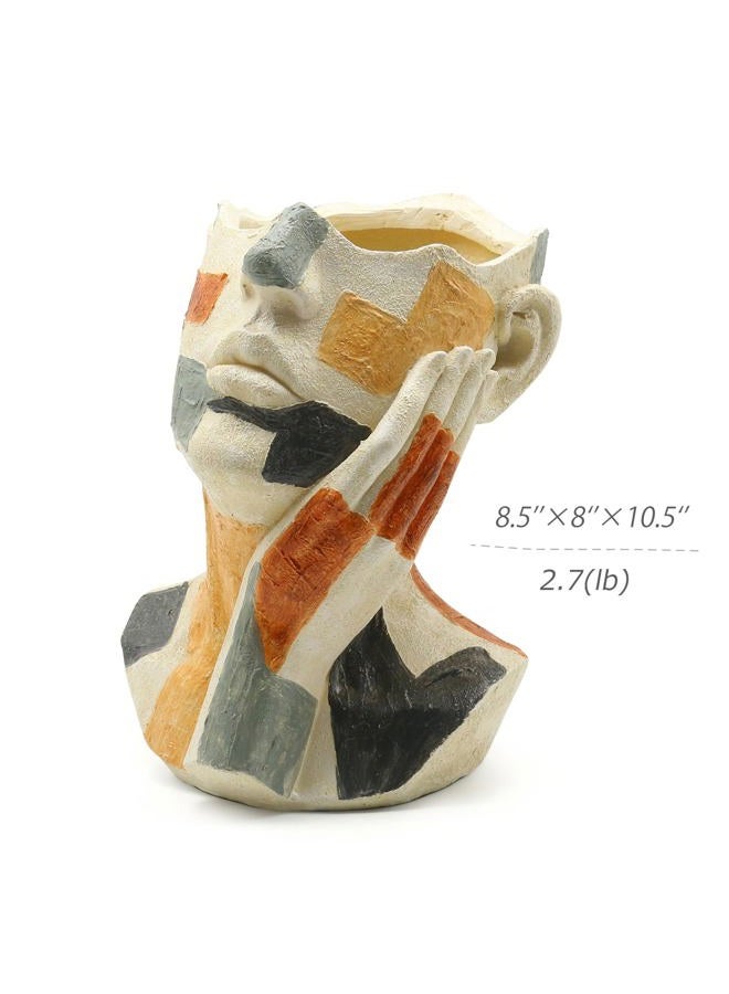 Lukitas Colorful Abstract Face Planter - Faux Sandstone Decorative Vase for Plants, Modern Art Flower Pot for Living Room, Patio or Office, Handcrafted Artistic Accent, Resin 10.5'' - Image 3