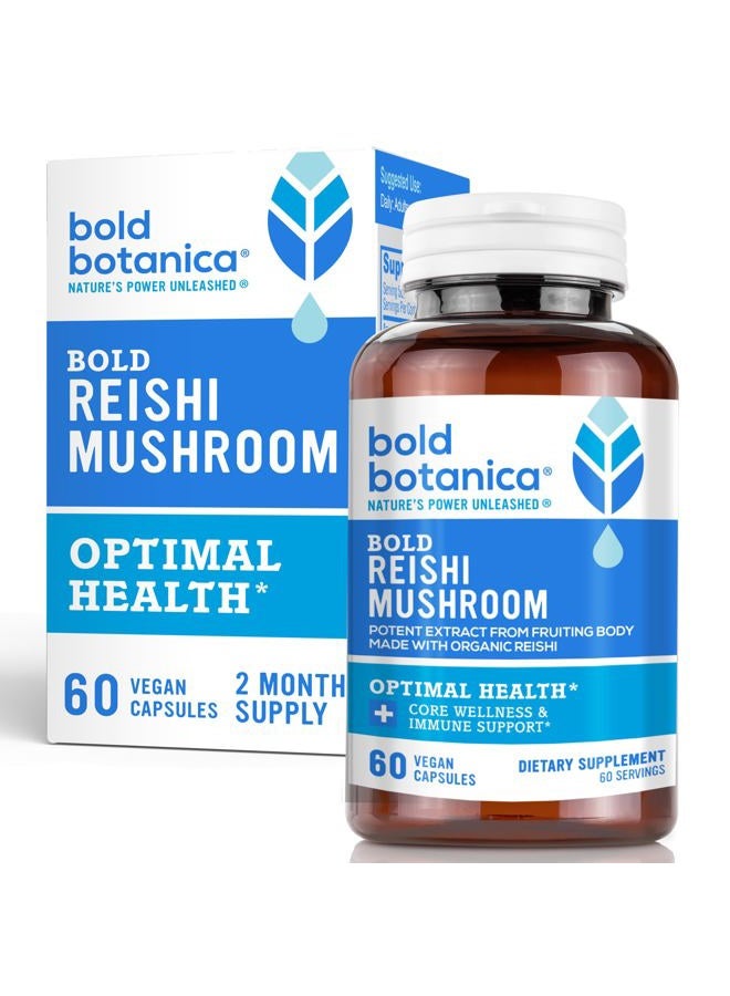 Bold Botanica Reishi Mushroom Capsules - 100% Fruiting Body - Concentrated Organic Reishi Extract for Immune Support & Core Wellness - No Mycelia & No Grain - 60 Vegan Capsules - Image 1